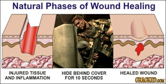 Natural Phases of Wound Healing INJURED TISSUE HIDE BEHIND COVER HEALED WOUND AND INFLAMMATION FOR 10 SECONDS GRACKED 