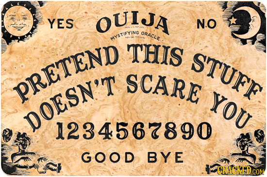 OUIJA YES N.O ORACLE MYSTIFYIN THIS STUFF SCARE PRETEN YOU DOESN'T 1234567890 GOOD BYE CRAGKEDCOM