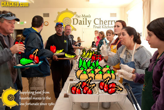 CRACKED.COM Pac-Man's Daily Cherry Fruit Kitchen'e Supplying food from haunted mazes to the less fortunate since 198o 