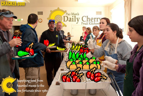 CRACKED.COM Pac-Man's Daily Cherry Fruit Kitchen'e Supplying food from haunted mazes to the less fortunate since 198o