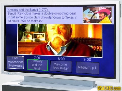Smokey and the Bandit (1977) Bandit (Reynolds) makes a -or-nothing deal to get some Boston clam chowder down to Texas in 18 hours. Will he make it? Th