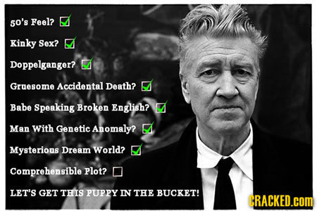 50's Feel? Kinky Sex? Doppelganger? Gruesome Accidental Death? Babe Speaking Broken English? Man With Genetic Anomaly? Mysterions Dream World? Compreh