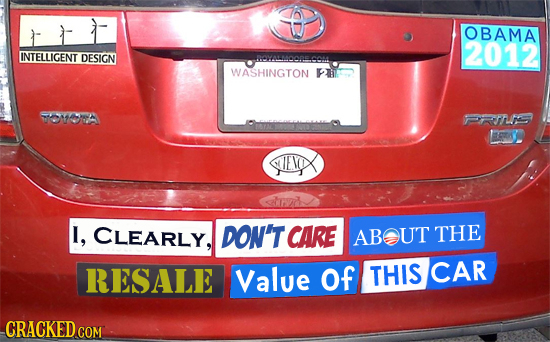 OBAMA 2012 INTELLIGENT DESIGN WASHINGTON PA O1OA IT SENC I, CLEARLY, DON'TCARE ABOUT THE RESALE Value Of THIS CAR CRACKED COR