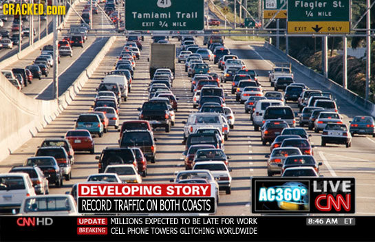CRACKED 0 Flagler St. COM Tamiami Trall 7/ MILE EXIT 33 MILE EXIT ONLY LIVE DEVELOPING STORY AC360% RECORD TRAFFIC ON BOTH COASTS CN CNHD UPDATE MILLI