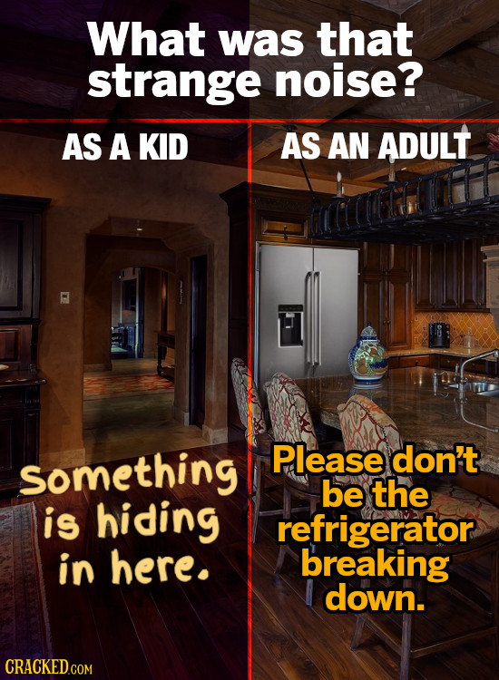 What was that strange noise? AS A KID AS AN ADULT something Please don't be the is hiding refrigerator in here. breaking down. CracKED.com