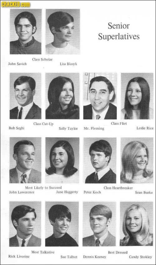 CRACKED HOM Senior Superlatives Class Scholar John Savich Lisa Blasyk Class Cut-Up Class Flirt Bob Seghi Sally Taylor Mr Fleming Leslie Rice Most Like