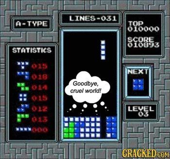 LINES-031 A-TYPE TOP 010000 SCORE 010893 STATISTICS 1015 NEXT 018 Goodbye, cruel world! 012 LEVEL 013 000 h CRACKEDCO