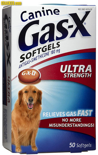HRACKED.H 0C0067-6274-50 Canine E Gasx mg SOFTGELS WTIGASSIMETHICONEOU ULTRA G.X.D STRENGTH RELIEVES GAS FAST NO MORE MISUNDERSTANDINGS! 50 Softgels
