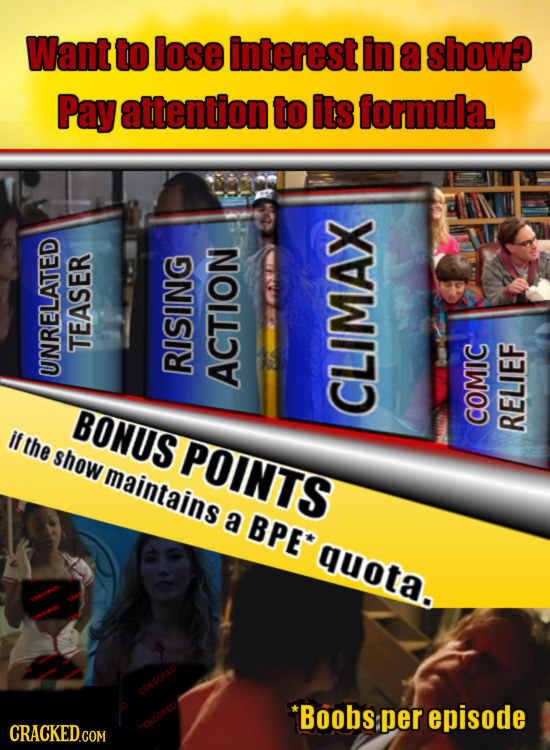 Want to lose interest in a show? Pay attention to its formula. TEASER UNRELATED RISING ACTION if the CLIMAX COMIC show RELIEF maintains SON a BPE S qu