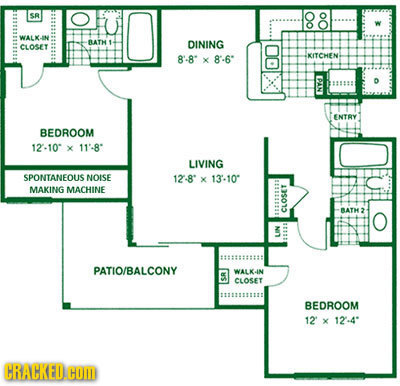 SR WALKIN BATHS DINING CLOLET 8'-8* X 8'-6 PPANI EN BEDROOM 12-10 X 11'-8 LIVING SPONTANEOUS NOISE 12-8 X 13'-10 MAKING MACHINE cho 1555 I PATIO/