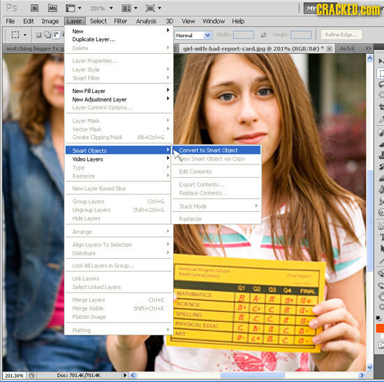 Ps 201% MY Fle Edit Image Layer Select Filter Analysis 3D View Window Hebp oon Now Normal lt Reo Duplicate Layer... wate ching bigger ty.ir Delte girl