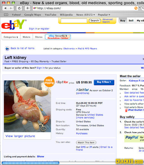eBay - New & used organs, blood, old medicines, sporting goods, colle http://ebay.com/ mn Yahoo! Google Maps YouTube Wikipedia News (6915) Popular eha