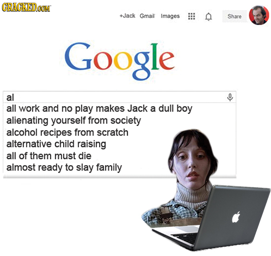 CRACKEDCON +Jack Gmail Images n Share Google al 0 all work and no play makes Jack a dull boy alienating yourself from society alcohol recipes from scr