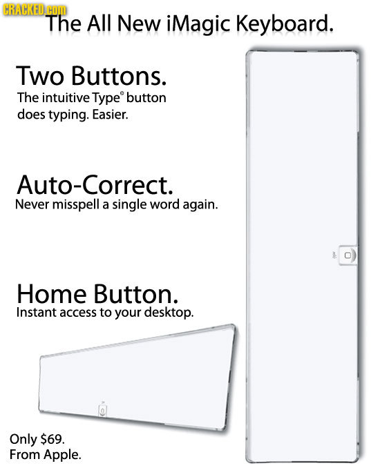 CRACKED.CDD The All New iMagic Keyboard. Two Buttons. The intuitive Type button does typing. Easier. Auto-Correct. Never misspell a single word again.