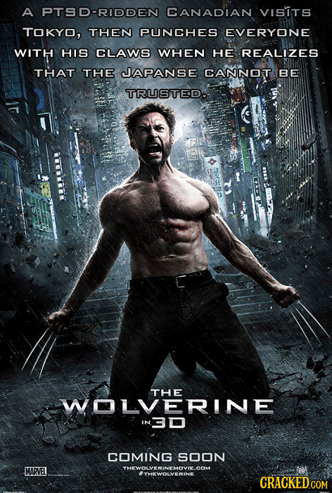 A PTSD-RIDDEN CANADIAN VISITS TOKYO, THEN PUNCHES EVERYONE WITH HIS CLAWS WHEN HE REALIZES THAT THE JAPANSE CANNOT BE TRUSTED. THE WOLVERINE 'N3D COMI