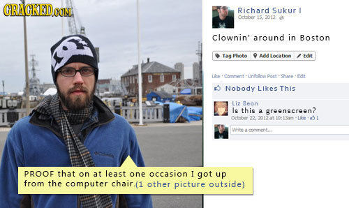 GRAGKED.OOMT Richard Sukur L October 15. 2012 Clownin' around in Boston Tag Photo Add location Edit Lice Comment -Linhollom Pot Sare 644 3 Nobody Like
