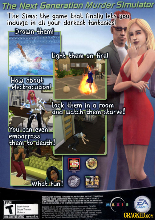 The Next Generation Murder Simulator The Sims: the game that finally lets you indulge in all your darkest fantasies! Drown them! light them on fire! H