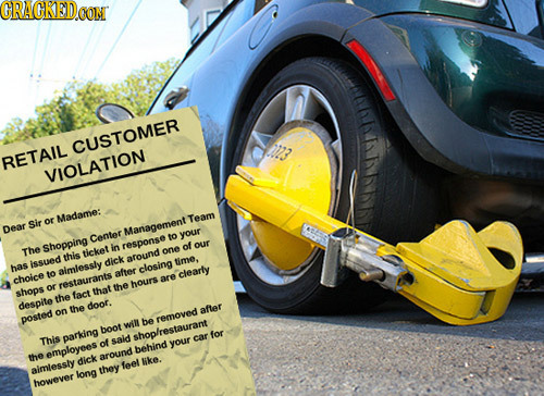 CRACKEDCON CUSTOMER RETAIL VIOLATION Madame: Team Sir or Dear Management Center to your Shopping in response of our The ticket one this around issued