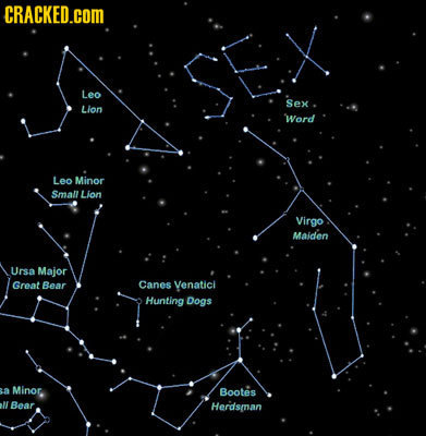 CRACKED.cOM Leo Sex Lion Word Leo Minor Small Lion Virgo Maiden Ursa Major Great Bear Canes Venatici Hunting Dogs a Minor. Bootes tr Bear Herdsman
