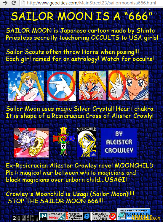 http/www.geocities.comMainstreet23/sailormoonisa666.html SAILOR MOON IS A 666 SAILOR MOON is Japanese cartoon made by Shinto Priestess secretly teac