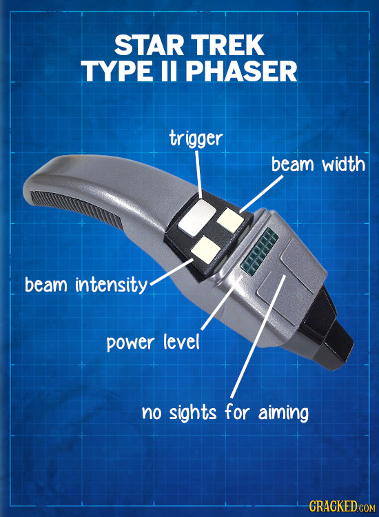 STAR TREK TYPE I PHASER tr rigger beam width beam intensity power level no sights for aiming CRACKED COM