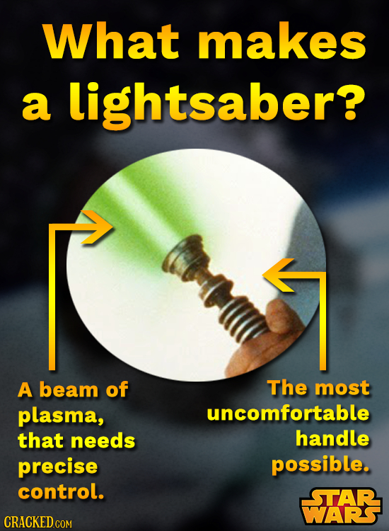 What makes a lightsaber? A beam of The most plasma, uncomfortable that needs handle precise possible. control. STAR WARS CRACKED COM
