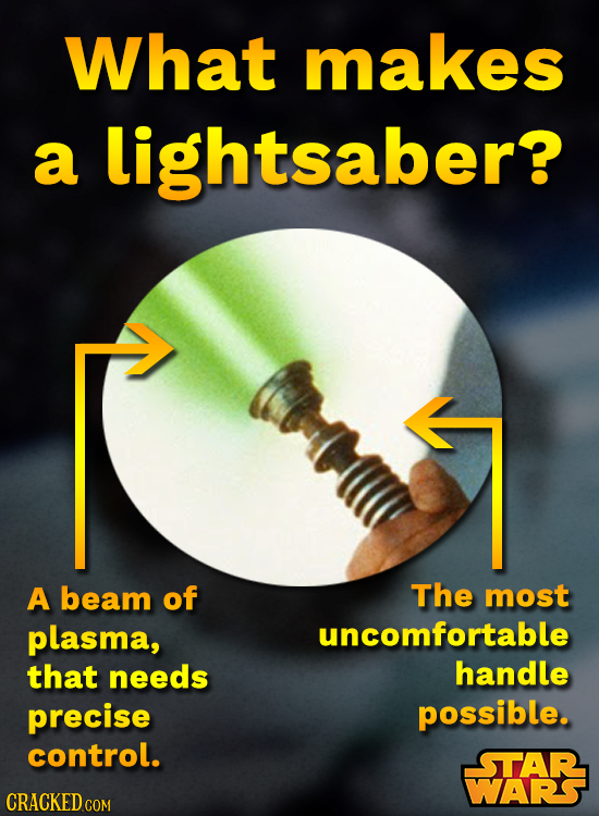 What makes a lightsaber? A beam of The most plasma, uncomfortable that needs handle precise possible. control. STAR WARS CRACKED COM 