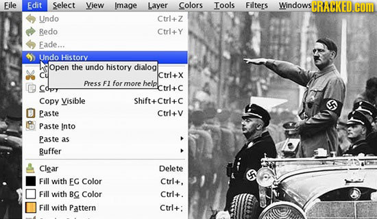 File Edit Select View Image Layer Colors Tools Filters Windows SCTRACKED.COM Undo Ctrl+Z Redo Ctrl+Y Fade... Undo History Open the undo history dialog