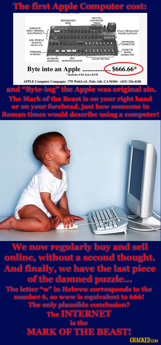 THE First Apple Computer cost: CRYSTAL BREADEOARD CONTROLED AREA TMNO COMPLETE VDEO TERMNAL ELECTRONICS POWER SUPPUES LOW. -PROFILE SOCKETS NMDD ONALL