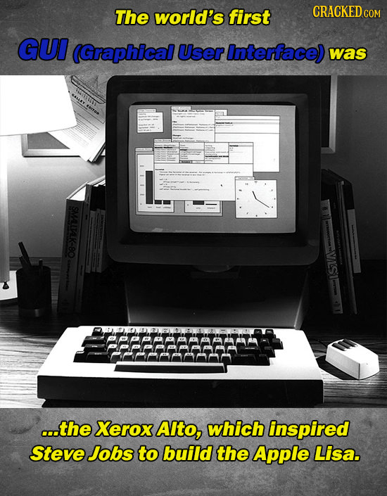 The world's first CRACKED CON GUI (Graphical User Interface) was P ISVA CFFFEF Y T c..the Xerox AIto, which inspired Steve Jobs to build the Apple Lis