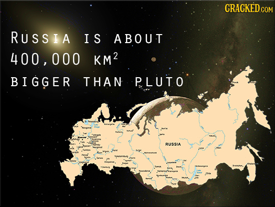 CRACKED COM RUssIA IS ABOUT 400, 000 KM2 BIGGER THAN P.LUTO RUSSIA