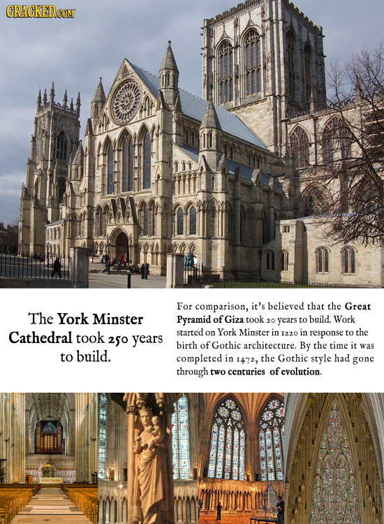 For comparison, it's believed that the Great The York Minster Pyramid of Giza took years to build. Work 20 Cathedral took started on York Minster in 1