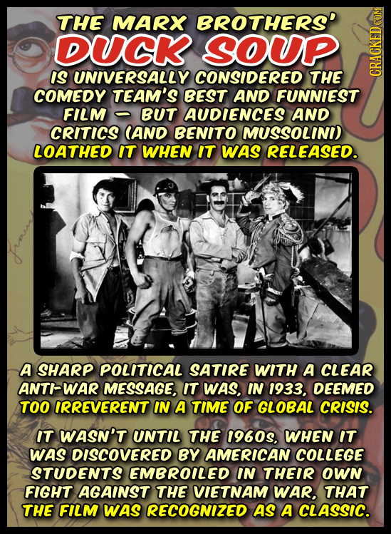 THE MARX BROTHERSD DUCK SOUP IS UNIVERSALLY CONSIDERED THE CRAUN COMEDY TEAM'S BEST AND FUNNIEST FILM BUT AUDIENCES AND CRITICS CAND BENITO MUSSOLINDD