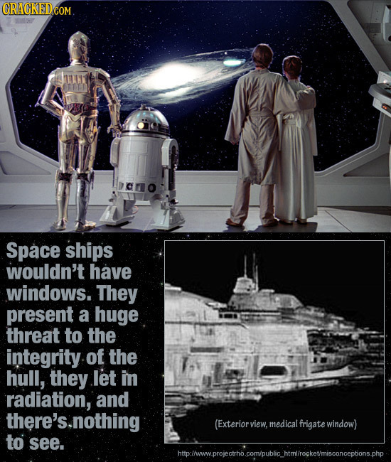 CRACKED COM COM Space ships wouldn't have windows. They present a huge threat to the integrity. of the hull, they let in radiation, and there's.nothin