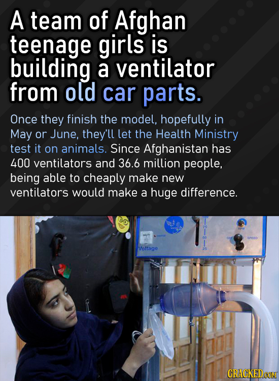 A team of Afghan teenage girls is building a ventilator from old car parts. Once they finish the model, hopefully in May or June, they'll let the Heal