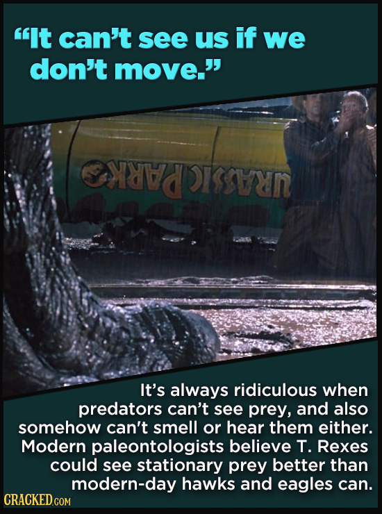 21 Details That Movies And TV Shows Got Exactly Wrong - It's always ridiculous when predators can’t see prey, and also somehow can't smell or hear th