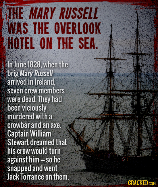 The Mary Russell was the Overlook Hotel on the sea. - In June 1828, when the brig Mary Russell arrived in Ireland, seven crew members were dead. They
