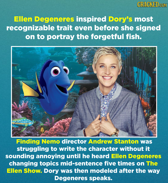CRACKED COM Ellen Degeneres inspired Dory's most recognizable trait even before she signed on to portray the forgetful fish. Finding Nemo director And
