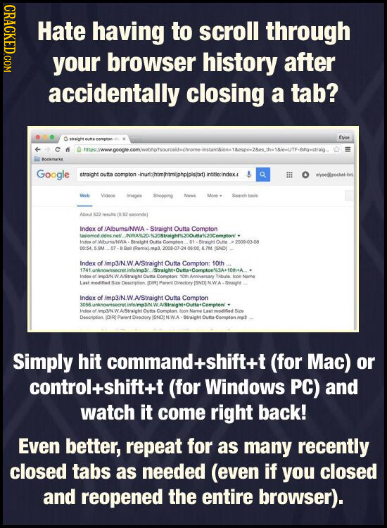NDAOT Hate having to scroll through your browser history after accidentally closing a tab? straight outta Eyse comobon https: instantaiont the 18je-UT