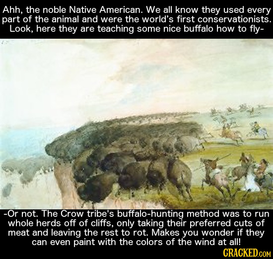 Ahh, the noble Native American. We all know they used every part of the animal and were the world's first conservationists. Look, here they are teachi