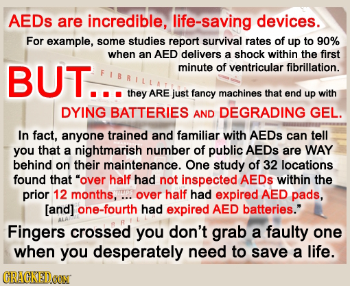 AEDs are incredible, life-saving devices. For example, some studies report survival rates of up to 90% when an AED delivers a shock within the first B