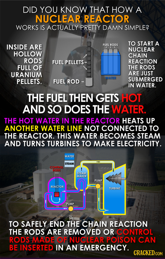 DID YOU KNOW THAT HOW A NUCLEAR REACTOR WORKS IS ACTUALLY PRETTY DAMN SIMPLE? TO START A INSIDE ARE FUEL RODS NUCLEAR HOLLOW CHAIN RODS FUEL PELLETS R