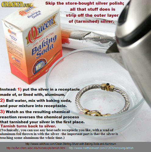 CRAGKED0O Skip the store-bought silver polish; OONE all that stuff does is ween strip off the outer layer Bafing of (tarnished) silver ueem UTARU UFS