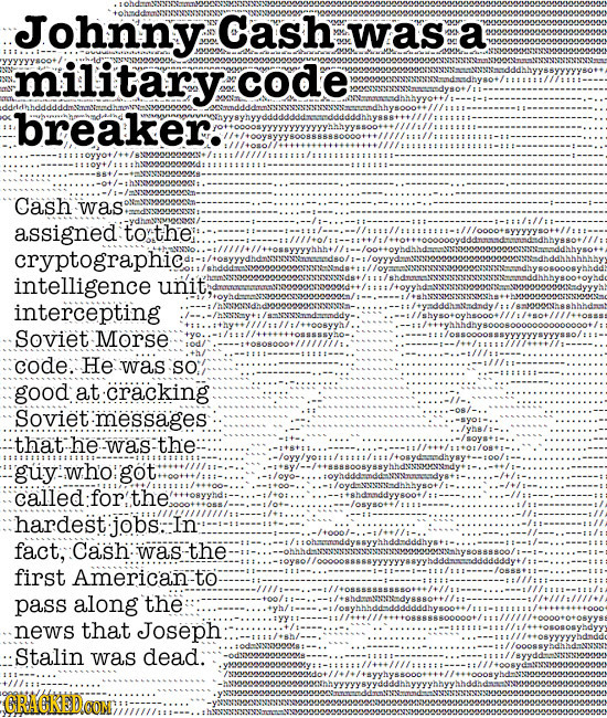 Johnny Cash was a oMt military code breaker. JOMoooyyyyyyyyyYyMhyyssoom//ll:// Cash was assigned to the: llllwltitllnohtoooleholle cryptographic. wwAl