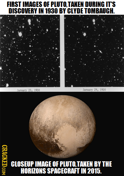 FIRST IMAGES OF PLUTO. TAKEN DURING IT'S DISCOVERY IN 1930 BY CLYDE TOMBAUGH. January 23. 1930 Janary 29, 1930 CRACKED.COM CLOSEUP IMAGE OF PLUTO.TAKE