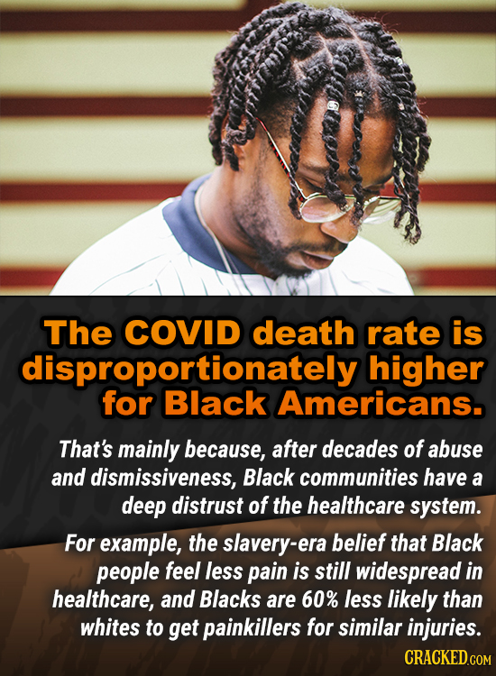 The COVID death rate is dispoBlack higher for Americans. That's mainly because, after decades of abuse and dismissiveness, Black communities have a de