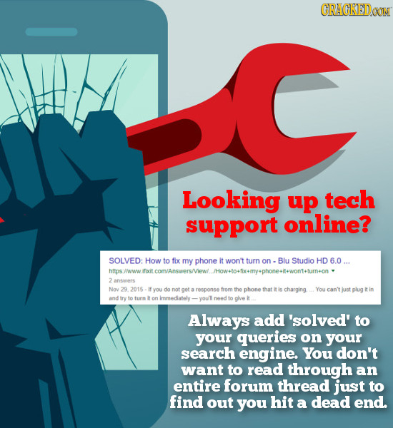 CRACKEDOON Looking up tech support online? SOLVED: How to fix my phone it won't turn on Blu Studio HD 6.0.. https Iwww. ifixit tcom/Answers/view. 2 an