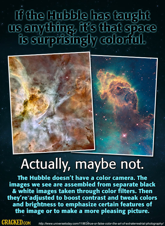 If the Hubble has taught us anything it's that space is surprisingly colorful. Actually, maybe not. The Hubble doesn't have a color camera. The images