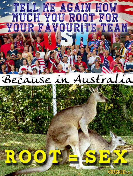 TELL ME AGAIN HOW MUCH YOU ROOT FOR YOUR FAVOURITE TEAM Because in Australia ROOT SEX CRACKED COM