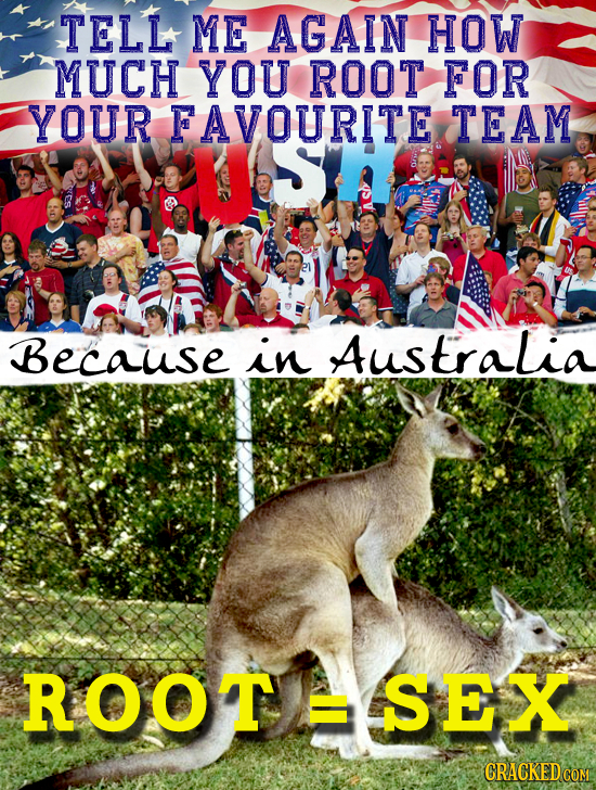 TELL ME AGAIN HOW MUCH YOU ROOT FOR YOUR FAVOURITE TEAM Because in Australia ROOT SEX CRACKED COM 